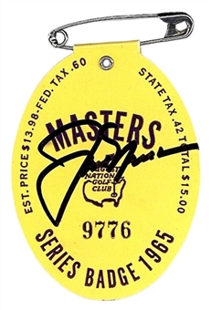Jack Nicklaus Signed 1965 Masters Series Badge From His Second Masters Victory (JSA)